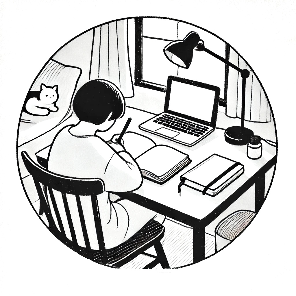 一人で静かに書き物をする様子